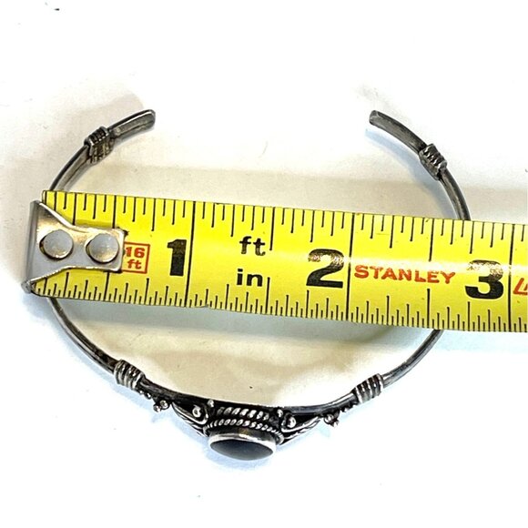 925 Sterling Silver Black Onyx Oval Cabochon Cuff Bracelet Native American VTG - Picture 15 of 16